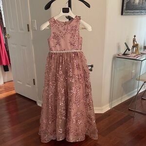 Elegant Pink Kids Dress with Floral Sequins